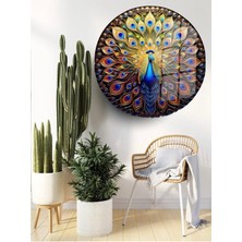 Glitglass Yuvarlak Cam Tablo - Göz Alıcı Tavus Kuşu ile Doğadan Bir Şıklık