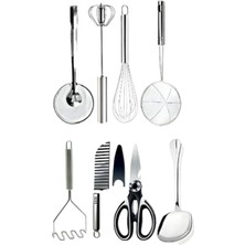 Feyza Design 8 Parça Mutfak Gereçleri Seti, Çırpıcı, Kevgir, Çok Fonksiyonlu Makas