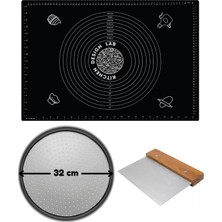 Feyza Design Siyah Silikon Hamur Açma Matı 45X65 Cm, 32 cm Pizza Tepsisi ve Kesici Seti