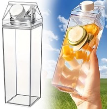 Şeffaf Mika Süt ve Su Şişesi , 500 Ml, Kare Şekilli, Kapaklı
