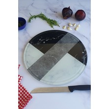 Feyza Design Kanallı Cam Kesme Tablası, Hibrit Mermer, Çap 32CM, Patentli Tasarım