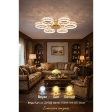 Marsel Lighting Alya 6lı Gold Avize 3 Renk LED Isıklı Salon Oturma Odası Avize