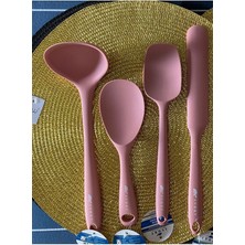 Feyza Design Ivory Silikon Kepçe Kaşık Spatula Seti 4'lü, Pembe, Dayanıklı ve Şık Tasarım