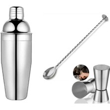 Feyza Design Şık 3'lü Kokteyl Hazırlama Seti, 350 ml Shaker ve Ölçekli Bar Takımı