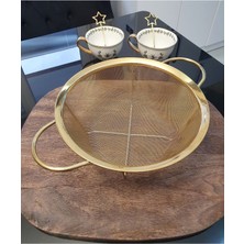 Feyza Design 24 cm Paslanmaz Çelik Süzgeç Altın Renk, Dayanıklı ve Şık Tasarım