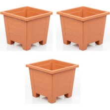 3 Adet Küçük Plastik Saksı Seti (Kiremit), 0,6 L, Balkon ve Iç Mekan Için