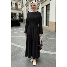 inStyle Pileli Kuşaklı Siyah Elbise