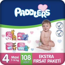 Paddlers Bebek Bezi 4 Numara Maxi 108 Adet (7-14 Kg) Ekstra Fırsat Paketi