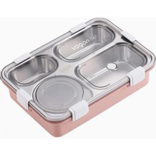 Büyük Ebat 850 ml (Paslanmaz Çelik Tek Kat Dört Bölmeli Çorba Kaseli Lunch Box Yeni Nesil Sefer Tası