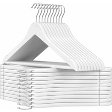 Ahşap Elbise Askısı, 20'li Set, Masif Ahşap Askılar, Omuz Bölgesinde Çentikler, Kaymaz Pantolon Çubu