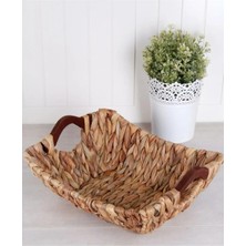 Serisi Bezli Diktördgen Ahşap Kulplu Hasır Ekmek Sepeti