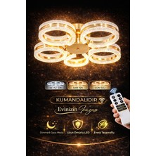 Marsel Lighting Alya 5li Gold Plafonyer 3 Renk LED Isıklı Kumandalı Salon Oturma Odası Avize