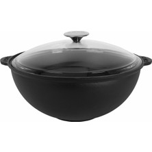 Döküm Yuvarlak Cam Kapaklı Kazan/tencere. Döküm Demir Yekpare Kulplu Çap(Ø)28 Cm.