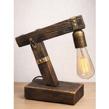 Yediotuz Digital Pazarlama El Yapımı Ahşap Masa Lambası – Rustik Vintage Tasarım Edison Ampullü Dekoratif Gece Lambası