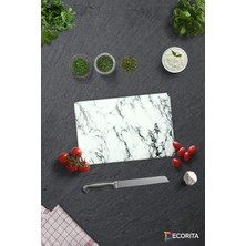 Feyza Design Beyaz Mermer Görünümlü Cam Kesme Tablası 20X30CM, Şık ve Dayanıklı Tasarım