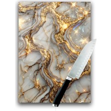 Feyza Design Mermer Desenli Cam Kesme Tahtası, Şık ve Dayanıklı, 35X25 cm