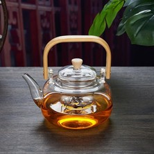 Bambu Saplı Isıya Dayanıklı Borosilikat Cam Süzgeçli Demlik 1000ML, Isıya Dayanıklı Cam Bitki Çayı D