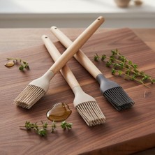 Bambu Saplı Silikon Fırça, Bambu Uzun Silikon Yağ ve Yumurta Fırçası 27CM 3 Renk Seçenekli (Taba)