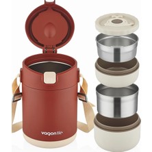 Çelik Yemek Termosu Isı Yalıtımlı 2 Kaseli 1.8lt Sızdırmaz Vakumlu Kap Taşıma Askılı -FF10081