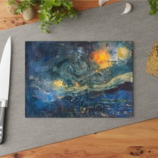 Feyza Design Renkli Van Gogh Art Temperli Cam Kesme Tahtası, Şık Tasarım ve Kaymaz Yüzey