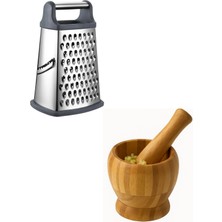 Feyza Design Büyük Boy Paslanmaz Çelik Rende ve Orta Boy Ahşap Havan Seti