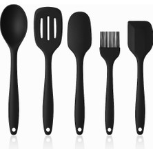 Suwors 5'li Silikon Mutfak Seti – Kaşık, Kepçe, Spatula, Yağ Fırçası | Renkli Pişirme Seti | Isıya D