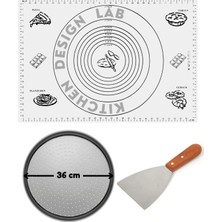 Feyza Design Beyaz Hamur Açma Matı 45X65 Cm, 36 cm Pizza Tepsisi ve Ahşap Kesici