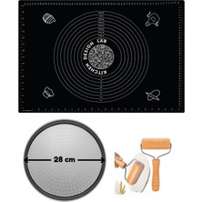 Feyza Design Siyah Silikon Hamur Açma Matı 45X65 cm ve 28 cm Pizza Tepsisi Seti