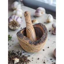 Feyza Design El Yapımı Zeytin Ağacı Havan, Kabuk Detaylı, Kütüklü Doğal Havan