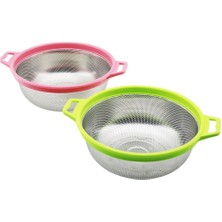 Feyza Design 24CM Renkli Plastik Çerçeve ve Metal Süzgeçli Kulplu Sepet