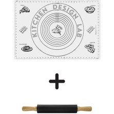 Feyza Design 2'li Beyaz Silikon Hamur Açma Matı ve Siyah 42 cm Merdane Seti