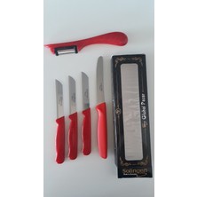 Feyza Design Kırmızı 3'lü Meyve Bıçağı ve Doğrama Seti, Topuz Saplı, Yan Soyacak ve Tırtıklı