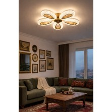 Marsel Lighting Yagmur 5li Avize Gold Plafonyer 3 Renk LED Isıklı Salon Oturma Odası Avize