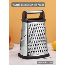 Feyza Design Paslanmaz Çelik Rende, Silikon Tabanlı, 4 Taraflı, 22 Cm, Dayanıklı ve Pratik