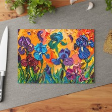 Feyza Design Modern Van Gogh Temalı Cam Kesme Tahtası, Dayanıklı ve Şık Tasarım