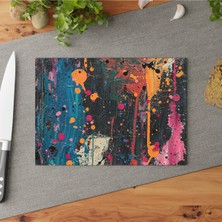 Feyza Design Kaymaz Yüzeyli Soyut Sanat Temperli Cam Kesme Tahtası, Şık ve Temiz Kullanım