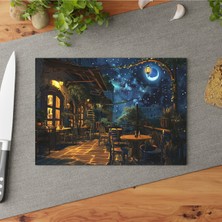 Feyza Design Yıldızlı Gece Temperli Cam Kesme Tahtası, Şık Tasarım ve Kaymaz Yüzey