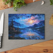 Feyza Design Renkli Peyzaj Temizlik Cam Kesme Tahtası Seti, Şık Tasarım ve Kaymaz Yüzey