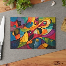 Feyza Design Geometrik Temperli Cam Kesme Tahtası, Kaymaz Yüzey, Şık Tasarım
