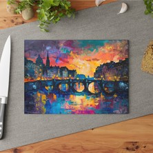 Feyza Design Empresyonist Sanat Esinli Cam Kesme Tahtası Seti, Şık ve Dayanıklı