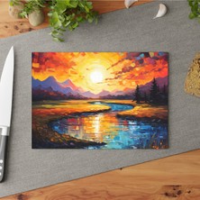 Feyza Design Sunrise Tasarımlı Temperli Cam Kesme Tahtası Seti, Şık ve Kaymaz Yüzey