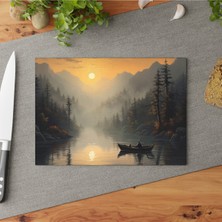Feyza Design Gündoğumu Temalı Temperli Cam Kesme Tahtası, Şık ve Dayanıklı