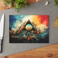 Feyza Design Temperli Cam Kesme Tahtası, Dokulu Yüzey, Poligon Tasarım, Kaymaz Özellikli