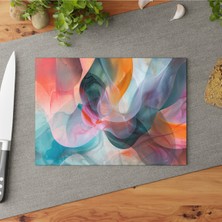 Feyza Design Modern Soyut Sanat Doku Tasarımlı Temperli Cam Kesme Tahtası