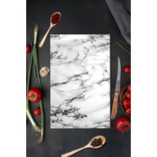 Feyza Design Beyaz Mermer Desenli, Isıya Dayanıklı ve Çizilmez Cam Kesim Tablası