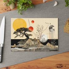 Feyza Design Modern Rock Garden Temperli Cam Kesme Tahtası, Kaymaz ve Çizilmez Yüzey