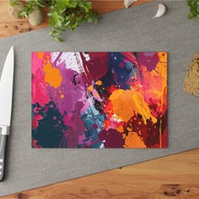 Feyza Design Renkli Soyut Temizlenebilir Temperli Cam Kesme Tahtası, Kaymaz Yüzeyli