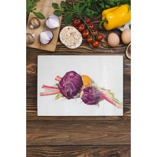 Feyza Design Cam Kesme Tahtası, Vintage Sebzeler, 21X30CM, Doğrama ve Sunum Tahtası