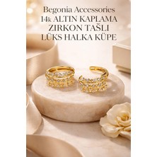 Begonia Accessories Vip Çelik Altın Kaplama Zirkon Taşlı Halka Küpe Minimal Figürlü Çivi Küpe Paslanmaz Kararmaz Alerji Yapmaz Şık Zarif Günlük ve Özel Gün Kadın Küpe