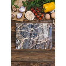 Feyza Design Kalın ve Dayanıklı Cam Kesme Tahtası, Mermer Desenli, 21X30CM, Mutfak Dekoru